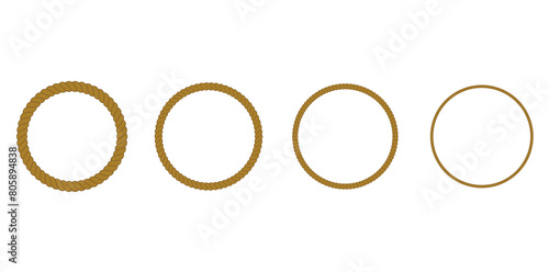 Round rope curve symbol set. Different thickness ropes set for decoration. Vector isolated on white background