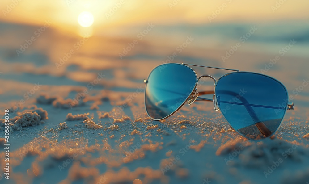 custom made wallpaper toronto digitalsunglasses lying on the sand, with a beautiful view of the blue sea and the sky in the background. copy space for text. Beautiful sunny day. Vacation, Summer concept