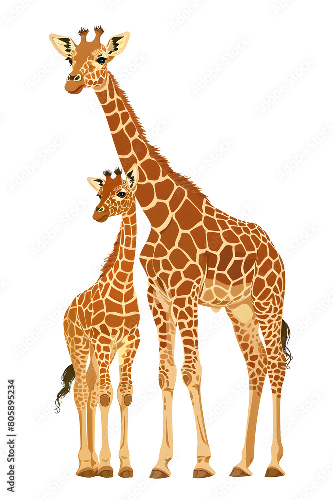Obraz premium A giraffe mother and her baby standing side by side