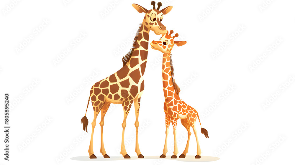 Fototapeta premium A giraffe mother and her baby standing side by side