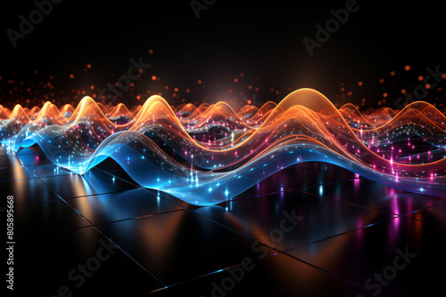 Colorful glossy waves on dark background