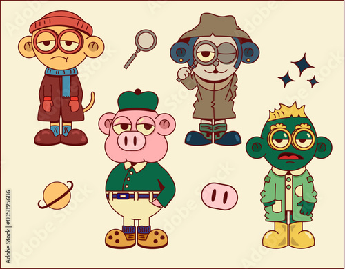 Illustration cartoon Character animals people in the city