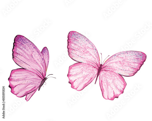 pink set butterfly pink watercolor blue butterfly set illustration design for fashion, t shirt, print, graphic all type decorative  © ulucsevda