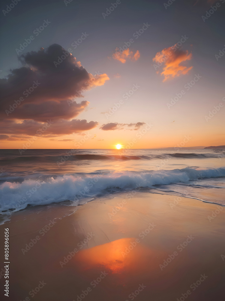 Fototapeta premium Sunset Sea Beach Landscape Art