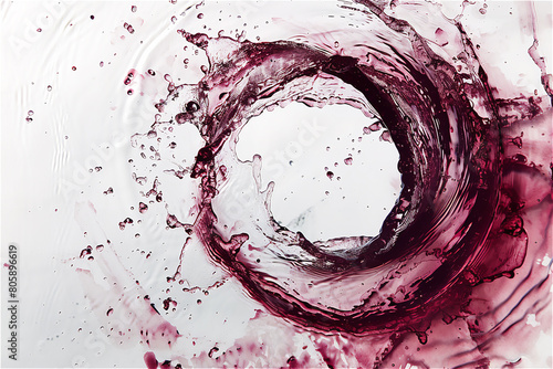 a stream of wine forms into a spiral with a few rounds pouring top view