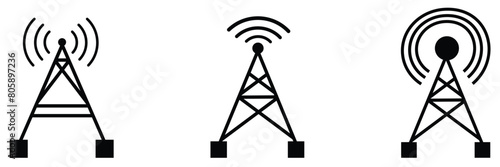 Antenna tower icons. Telecommunication tower with antennas. Vector illustration. Eps 10.