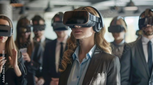 Business Professionals Using VR Headsets photo