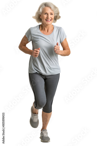 Active Senior Woman in Grey Sportswear Running with Joy