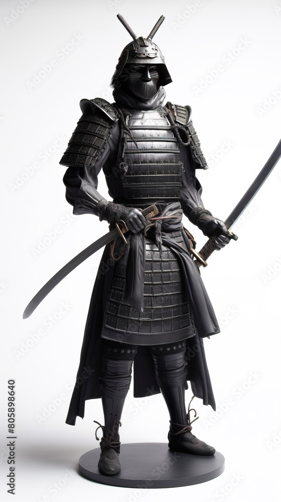 Ancient Japanese samurai with a sword in armor. White background, isolate. AI generated. Ancient Japanese samurai with a sword in armor. White background, isolate. AI generated.