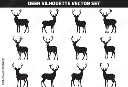 Deer Silhouette Vector Illustration Set