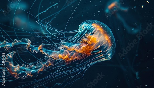 Sinuous lines resembling the natural flow of a jellyfishs tentacles underwater photo