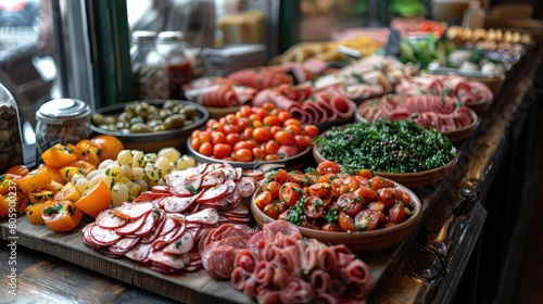A deli with an amazing variety of fresh produce, meats, and cheeses. There are also prepared foods, such as sandwiches and salads.
