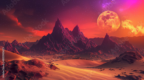Beautiful alien landscape with mountains