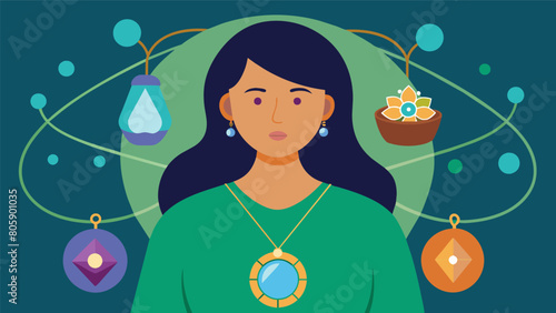 With a passion for reducing their carbon footprint a jeweler creates intricate wirewrapped pendants using ethically sourced gemstones and recycled. Vector illustration