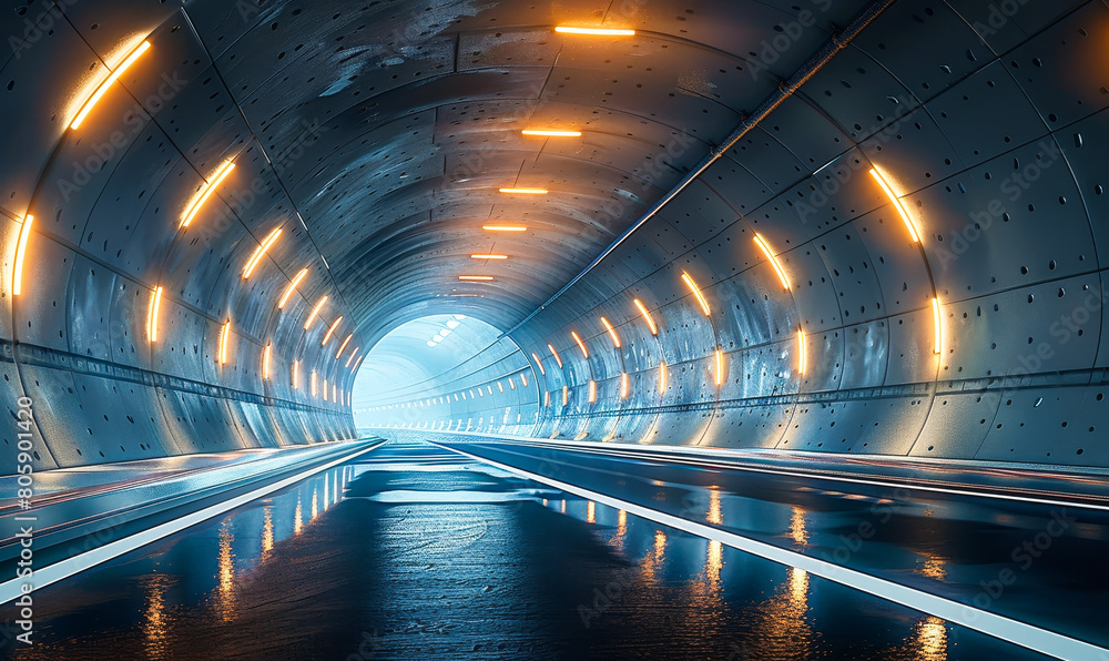 Futuristic Highway Tunnel Architecture 3D Rendering | Empty Road Asphalt | Modern Infrastructure Concept