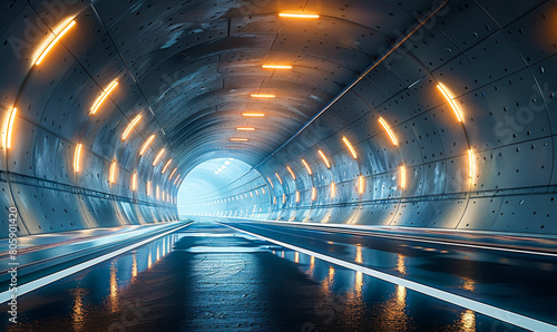 Futuristic Highway Tunnel Architecture 3D Rendering | Empty Road Asphalt | Modern Infrastructure Concept photo