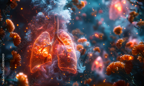 Pulmonary Embolism Medical Illustration - Lungs, Blood Clot, Artery Blockage, Hyper-Detailed Human Anatomy Visualization © Bartek