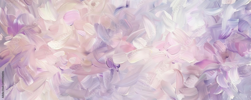 Thin, delicate brushstrokes in pastel pinks and purples, suggesting the softness of flower petals
