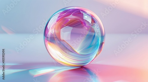 A colorful glass sphere with a rainbow pattern