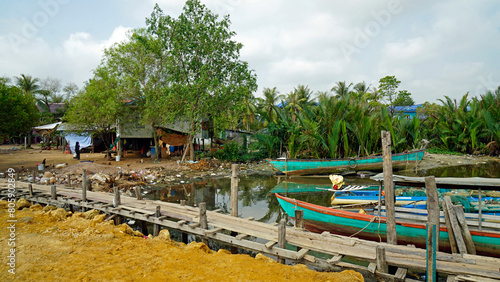 Wallpaper Mural colorful fisher boats in a harbor in kampot Torontodigital.ca