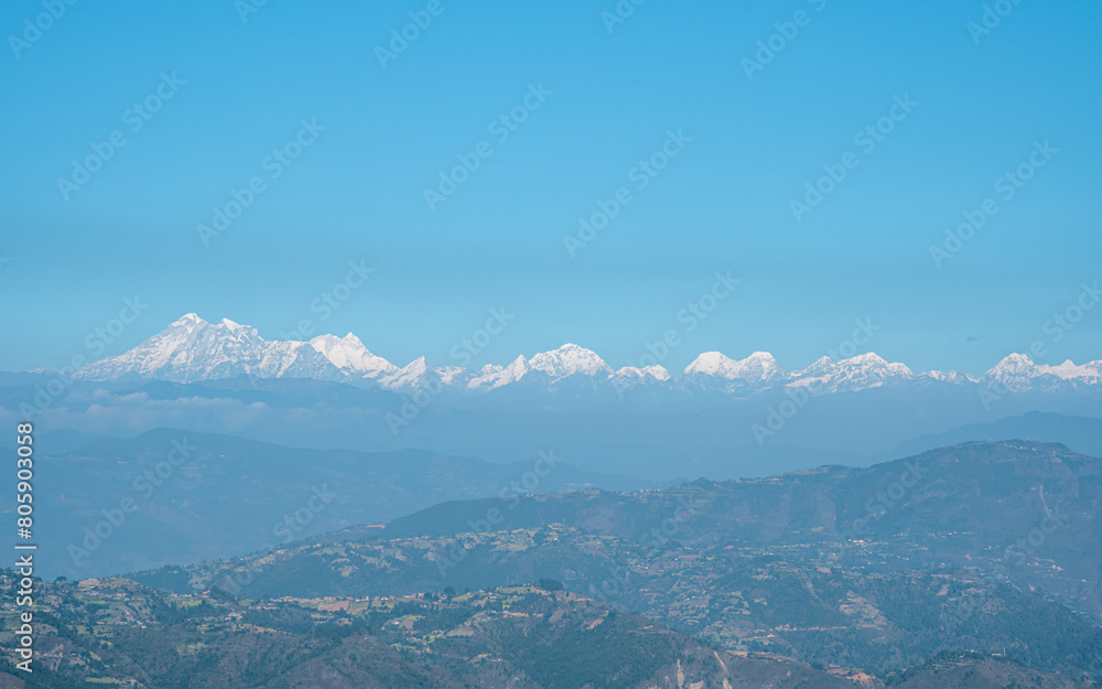 mountain landscape with sky and clouds in Nepal.