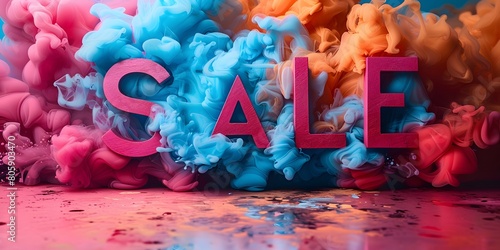 Colorful Sale Typography Amidst Vibrant Smoky Haze