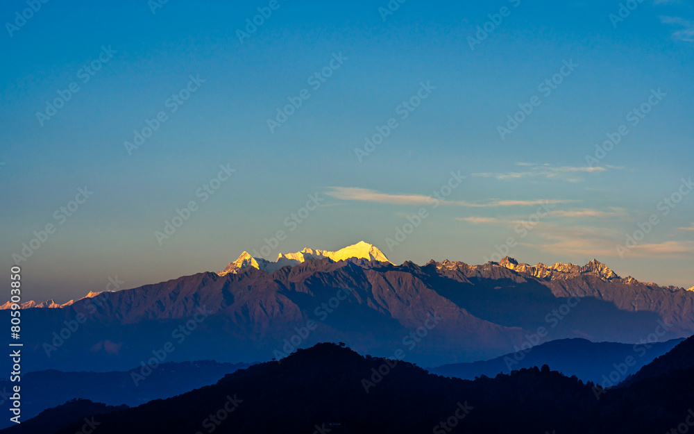 sunset  over the mount Langtang range in Nepal.
