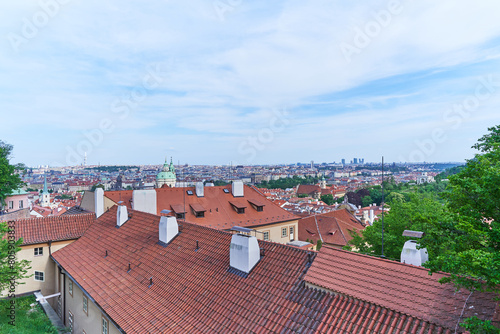 Cityscape of the oldest part of Lesser town in Prague, capitol city of Czech Republic with many historic buildings in the baroque style and picturesque and romantic small streets betwen palaces.