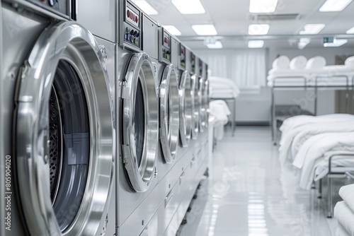 Professional laundry service provides clean white linens for institutions and industries