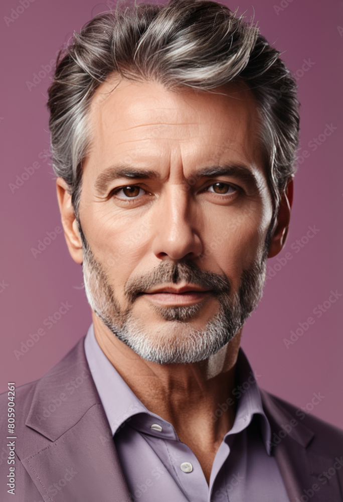 Mature caucasian male with gray hair and beard, wearing a business casual outfit, ideal for corporate profiles and Father's Day promotions Mature caucasian male with gray hair and beard, wearing a business casual outfit, ideal for corporate profiles and Father's Day promotions