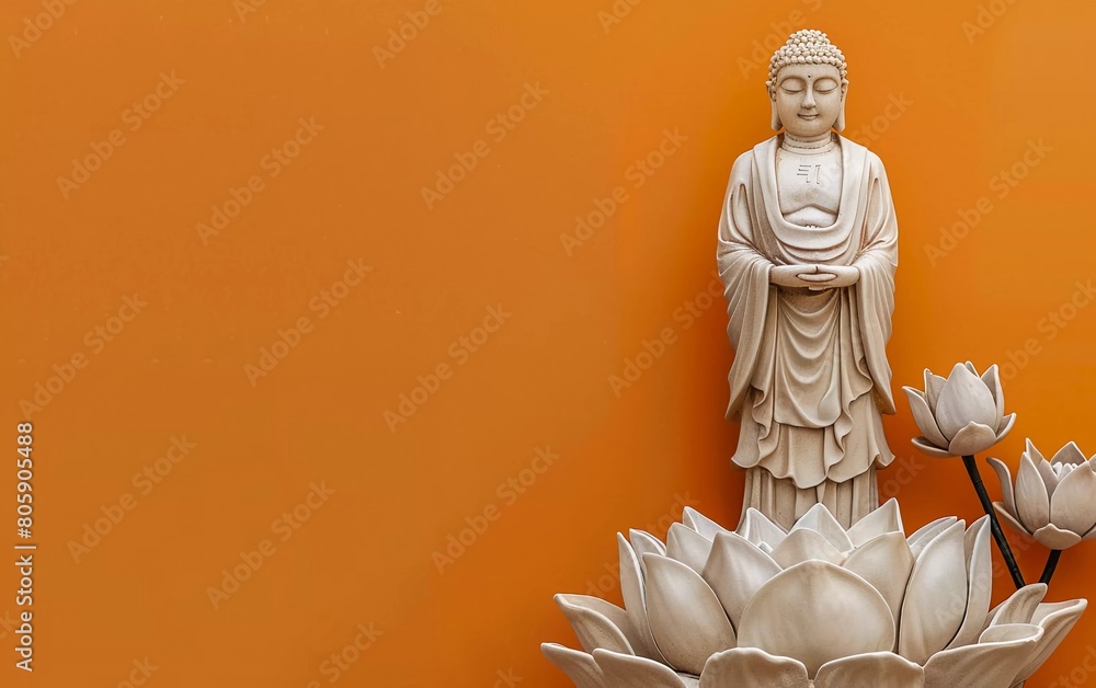 Water lotus Buddha statue Buddha standing on a lotus flower on an orange background, a very stunning view
Water lotus Buddha statue Buddha standing on a lotus flower on an orange background, a very stunning view