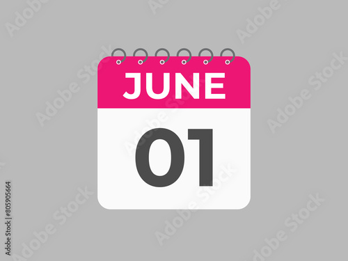 June 1 calendar reminder. 1 June daily calendar icon template. Calendar 1 June icon Design template. Vector illustration
