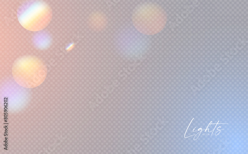 Rainbow sunshine and bokeh light effect. Dispersion of beam. Sun light effect for immersion in atmosphere.