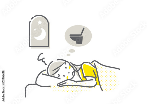 夜間頻尿に悩む女性　シンプルでお洒落な線画イラスト