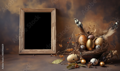 photo frame Art Black Border and Golden and brown with Easter egg