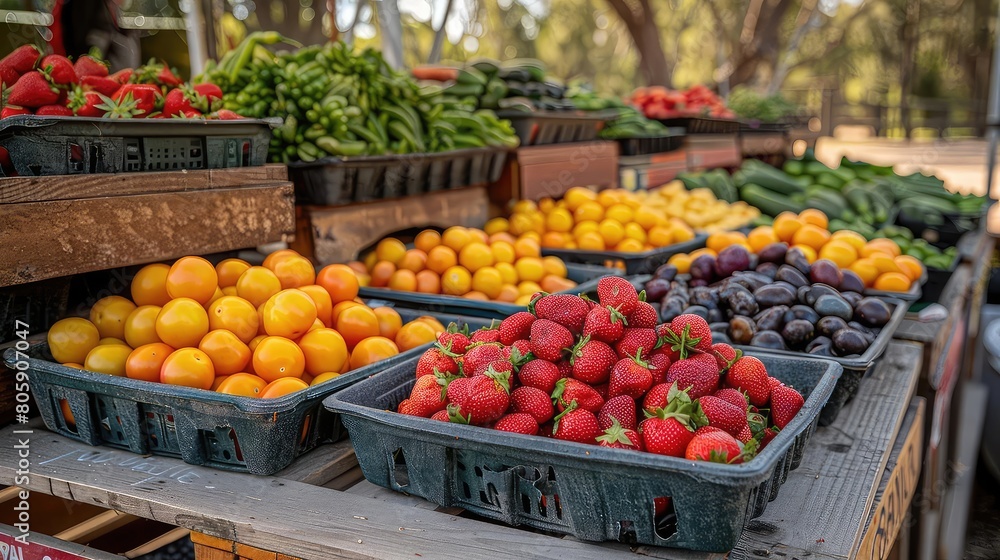 A colorful display of fresh fruits and vegetables at a farmer's market