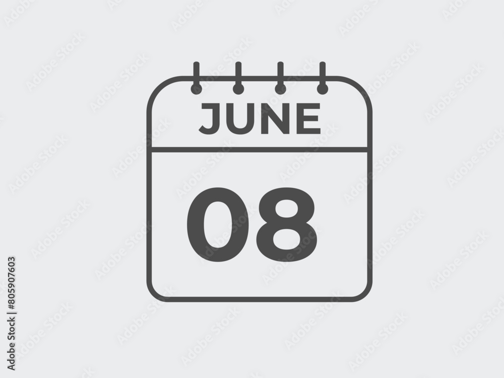 June 8 calendar reminder. 8 June daily calendar icon template. Calendar 8 June icon Design template. Vector illustration
June 8 calendar reminder. 8 June daily calendar icon template. Calendar 8 June icon Design template. Vector illustration