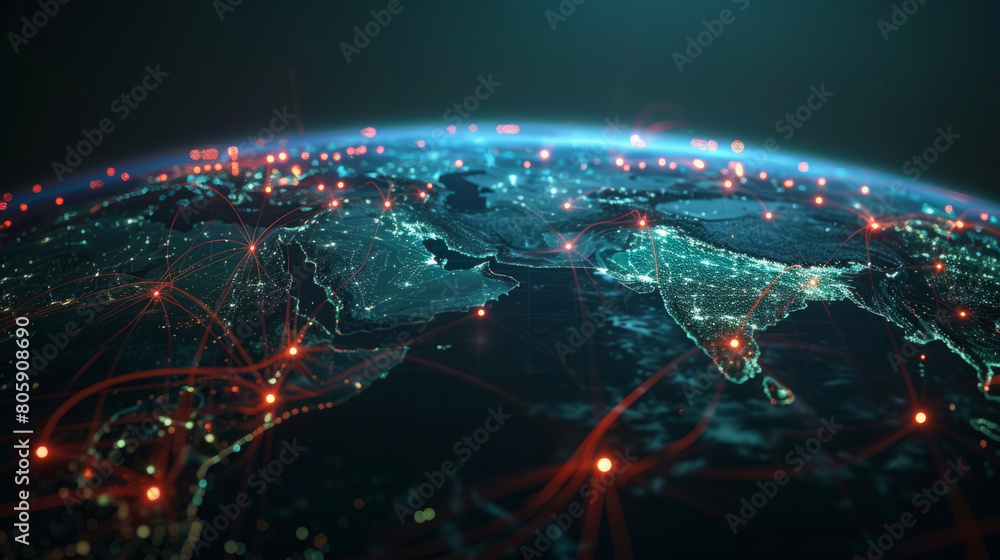 Digital globe displaying worldwide network activity and data streams. Digital globe displaying worldwide network activity and data streams.