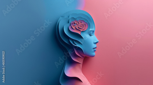 Illustration of deep thoughts and mental health with a paper cut-out brain