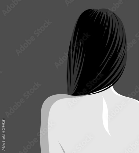 1482_Beautiful nude woman with long shiny black hair romantic