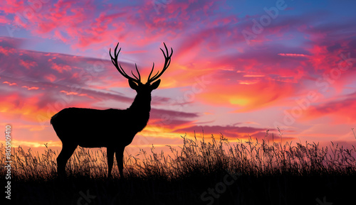 Silhouette of a deer with dawn sky  