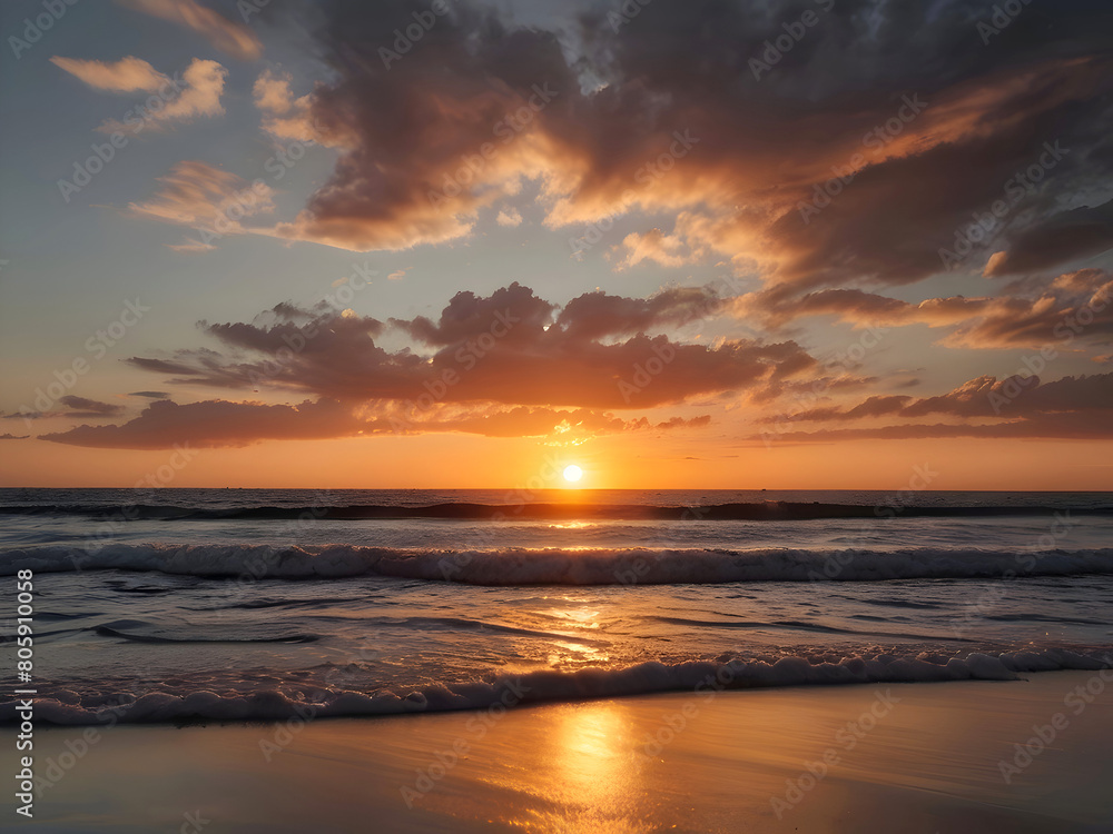 Fototapeta premium Sunset Sea Beach Landscape Art