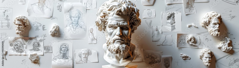 Fototapeta premium A white statue of a man with a beard