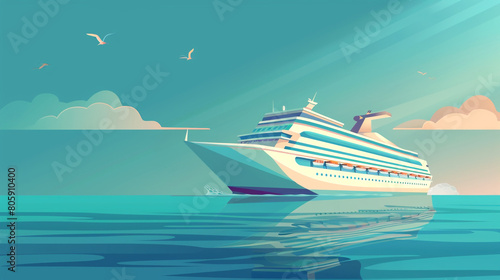 A cruise ship icon sailing on calm waters symbolizing cruise vacations and maritime adventures with a luxurious cruise liner gliding gracefully through the ocean waves offering onboard amenities © Germany