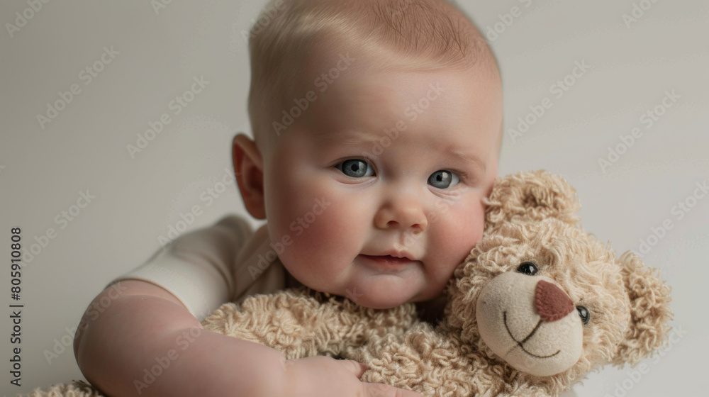 close-up of baby holding a teddy bear close-up of baby holding a teddy bear