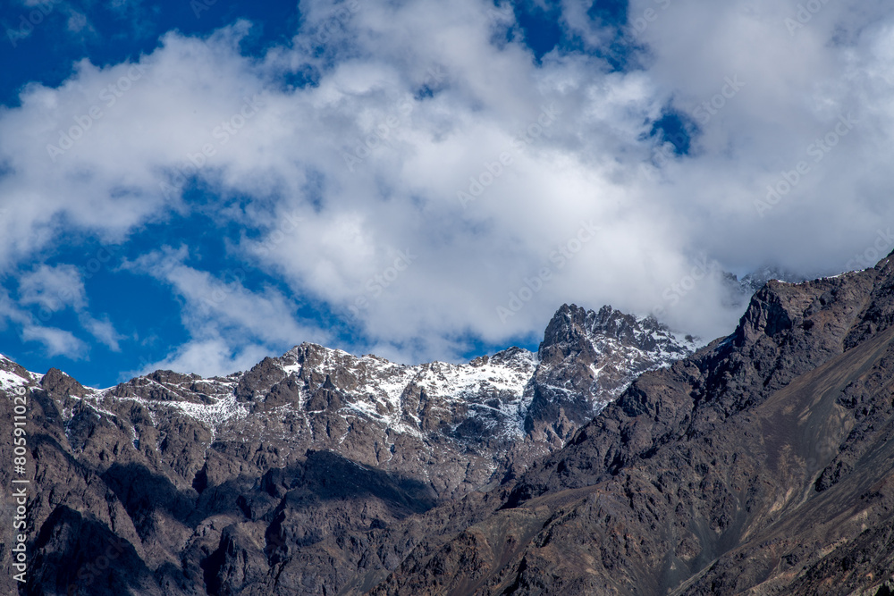 Tall Himalayan peaks in the northern Indian area near the Shyok River in Ladakh