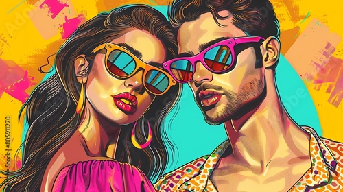 Influencer Couple Portrait - Beauty Standards - Fashionable Man and Woman - Sunglasses - Pop Art