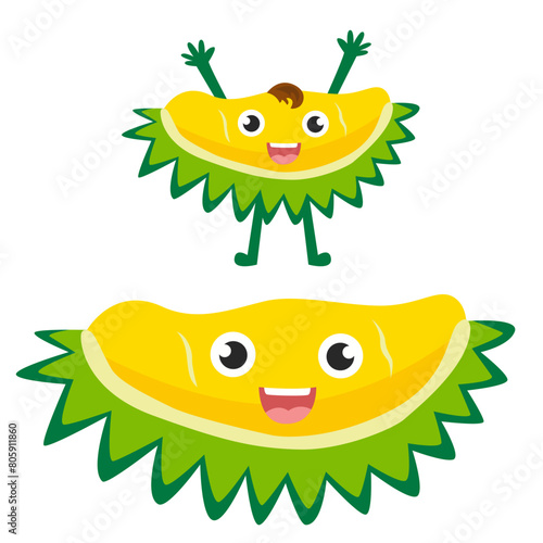durian fruit cartoon character. summer fruit of thailand