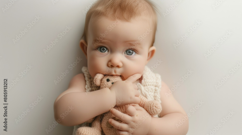 top view of a baby holding a small stuffed animal top view of a baby holding a small stuffed animal