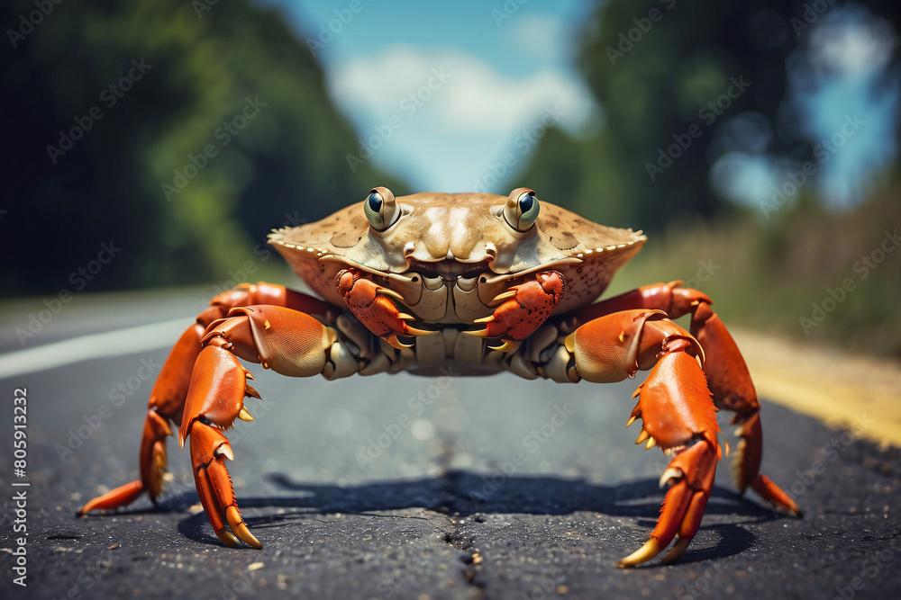 Fototapeta premium A crab is standing on the road